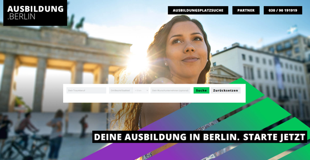 Startseite des Azubi-Karriereportals ausbildung.berlin.