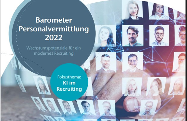 Titelseite der Studie "Barometer Personalvermittlung 2022: Wachstumspotenziale für ein modernes Recruiting", Fokusthema: KI im Recruiting
