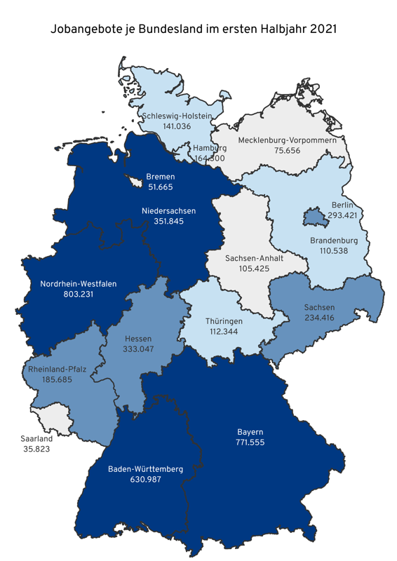 Grafik der Jobangebote je nach Bundesland